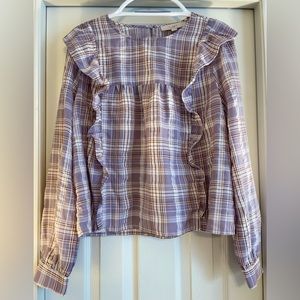 Loft Blouse Ruffle Plaid Size L
